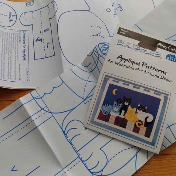 Vintage Cat Quilt Sewing Pattern 44"x34" Wallhanging 15" Pillow Buildables 1980s - Picture 4 of 7